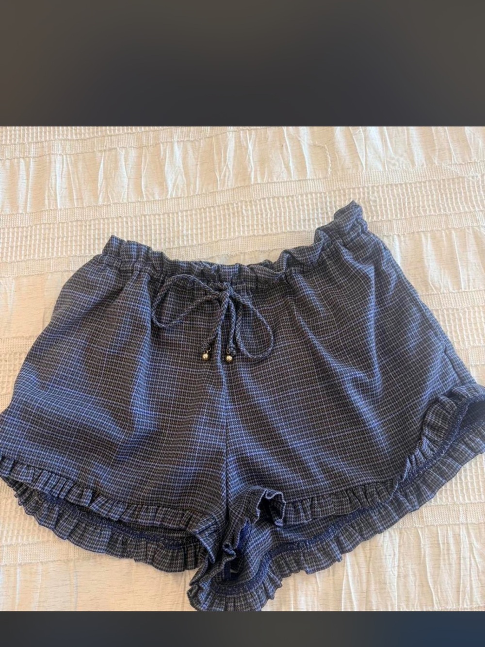 Women’s Blue Ruffle Drawstring Shorts